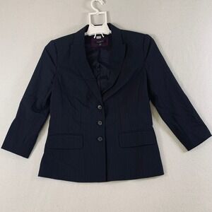 Ann Taylor Women's 8T Black Pinstripe Wool Blend Business Career Blazer Jacket